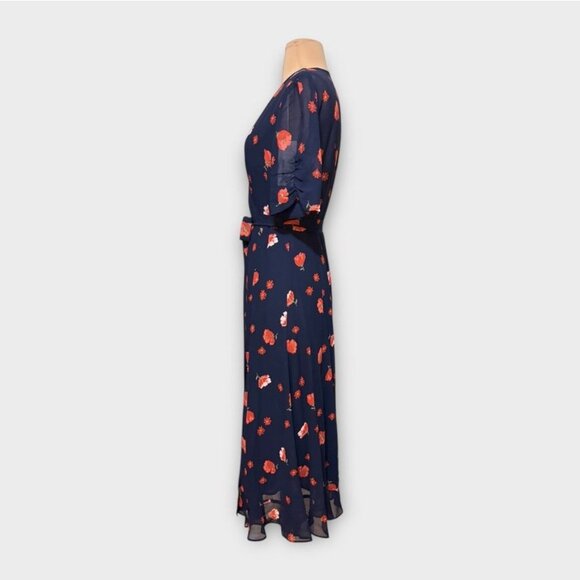 NWT Reformation Napa Midi Dress S Wrap Navy Red Poppy Floral NEW Party Cha Cha - Picture 7 of 8
